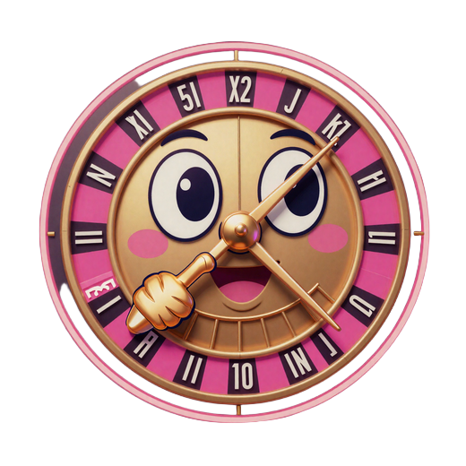 Cartoon Uhr-Maskottchen zeigt auf Roulette-Zahlen als Symbol f&uuml;r Dealer Zeitplan